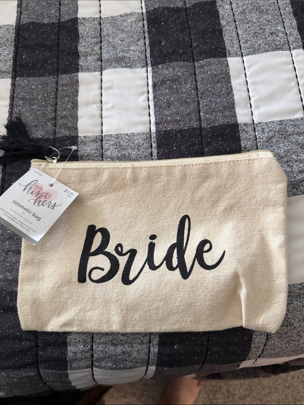 Bride Canvas Cosmetic Bag in Cream with Black Script